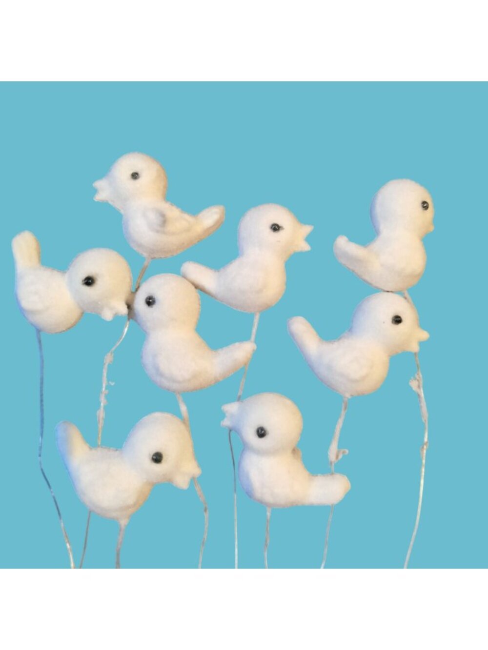 White Flocked Bird Decoration Wire Stem Crafting Floral Design Lot 8